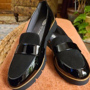 Dr. Scholl's faux black paten/suede loafer/7.5/new